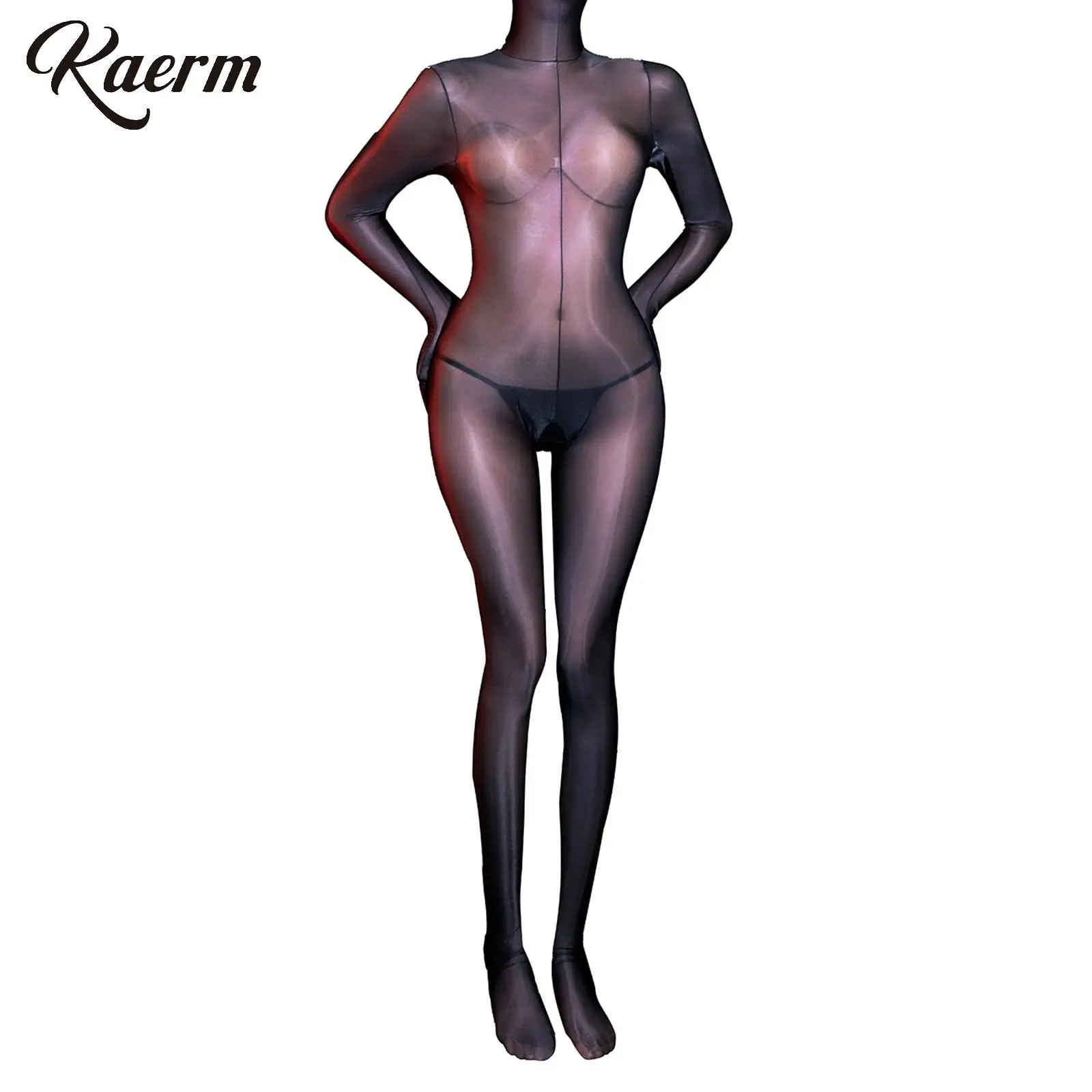 

Women's Glossy Sheer Bodystocking Bodysuit Exotic Lingerie Fully Head&Hands Covering Crotchless See-Through Nightwear Clubwear