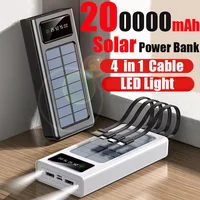 200000mAh Solar Power Bank USB 4 in1 Super Fast Charging Ultra Capacity USB TypeC LED Light Outdoor Power Bank For iPhone Xiaomi 1