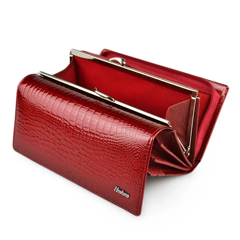 

2023 New Hot Women's Cow Leather Purse Long Multi-functional Genuine Leather Handbag Solid Color Large Capacity Buckle Wallet