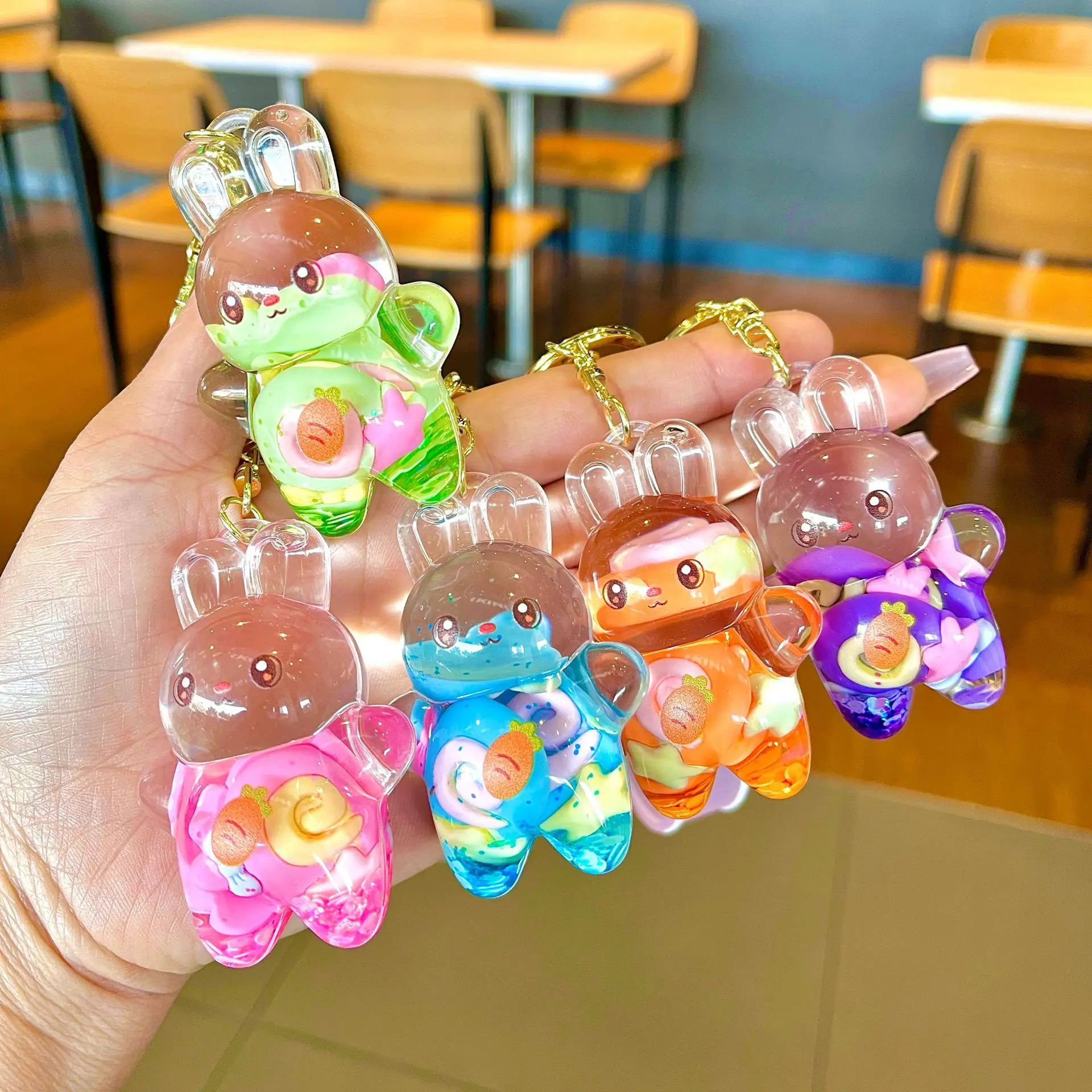 

DIY Jewelry Creative Luminous Acrylic Quicksand into Oil Liquid Bottle Keychain Pendant Blind Box Gift Accessories Wholesale