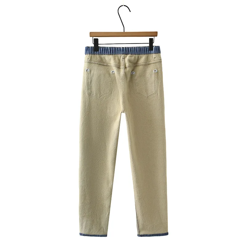 XXXXL Fashion Plus Size Women's Jeans Winter New Style Simple Fleece Warm High Waisted Denim Ankle-Length Harem Pants 6555