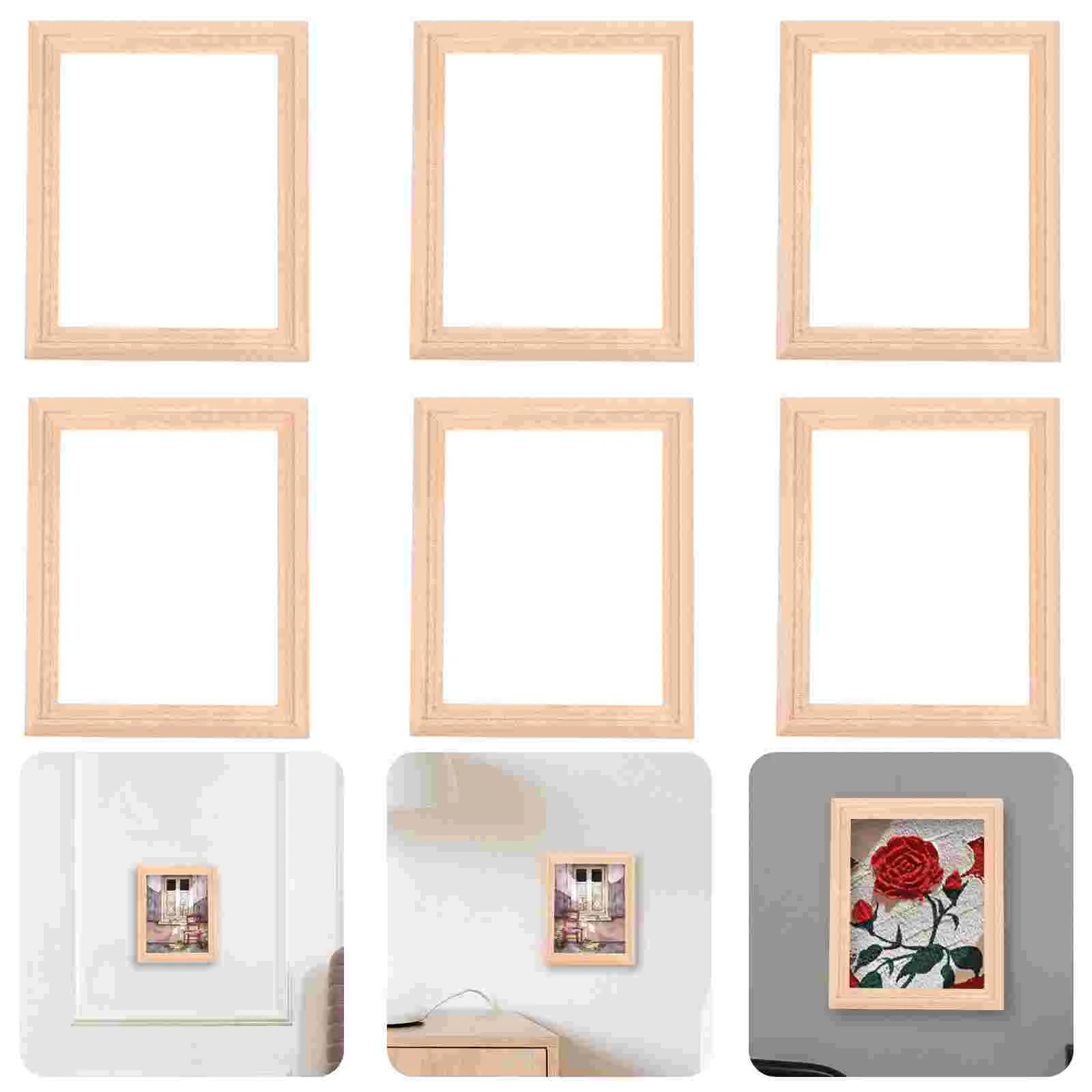 

Frame Dollhouse Photo Kids Mini Toys Wooden Mini House Frames Album Accessories Picture Wood Figurines Wall Micro Ornament