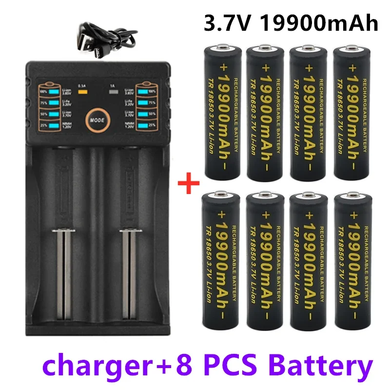 

100% New 18650 battery 3.7V 19900mAh rechargeable liion for Led flashlight Wholesale +USB charger