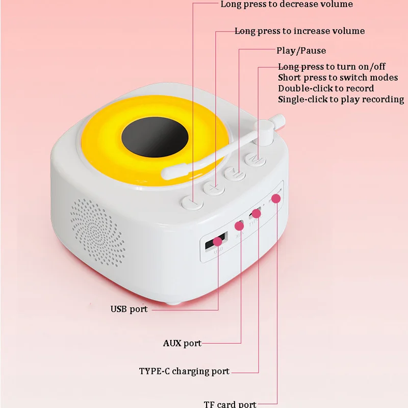 Mini Retro Vinyl Player Bluetooth Speaker with RGB Light Vintage Turntable Hifi Sound Muisc Box Recorder TF USB AUX Audio Play