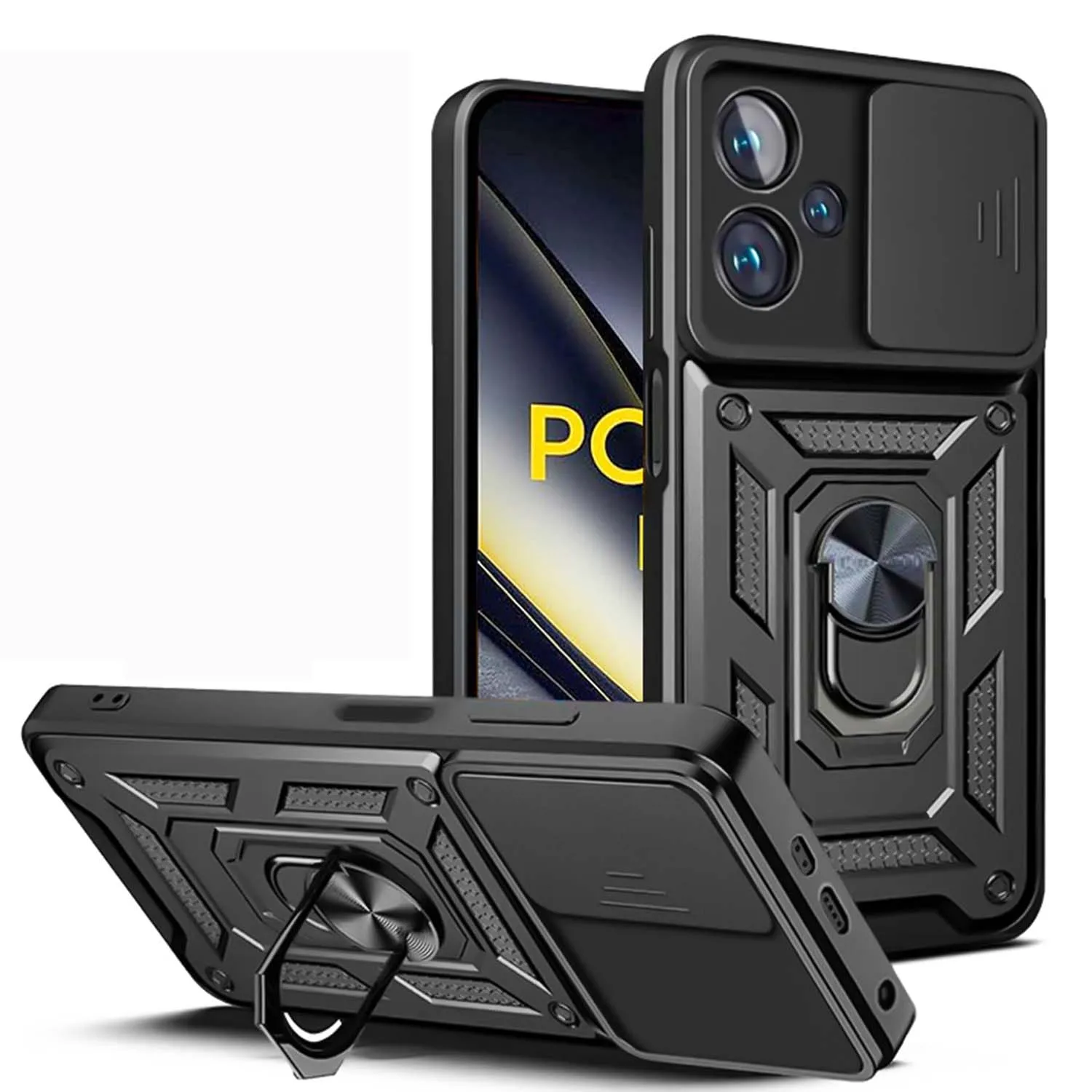 Shockproof Armor Phone Case with Car Holder and Camera Lens Protection