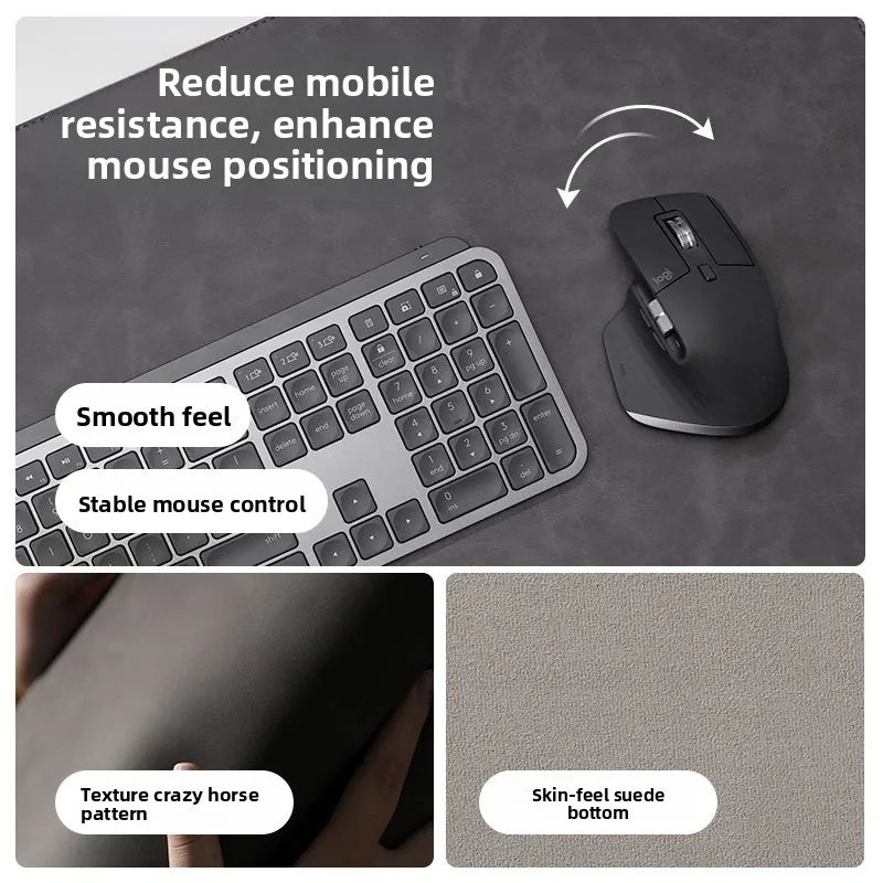 Premium Crazy Horse PU Leather Oversized Office Desk Mat and Mouse Pad
