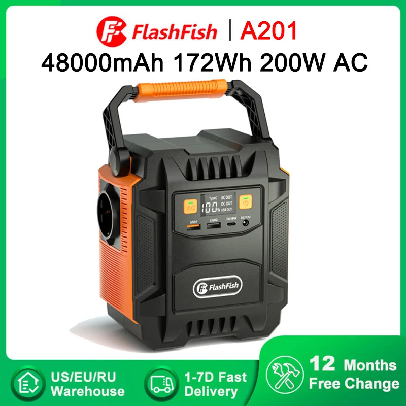 Flashfish Portable Power Station 110V 220V Solar Generator 200W Battery