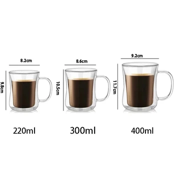 FOME 1/2/4 pezzi tazze da caffè in vetro a doppia parete tazza da caffè espresso trasparente con manico per bevande calde e fredde succo di latte tazza da tè set di bicchieri 2