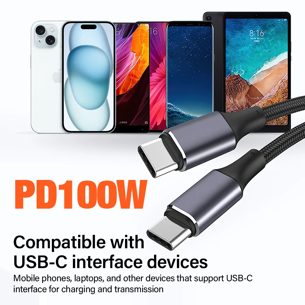 High-Power USB-C Fast Charging Cable – 100W, PD Compatible, 5A, Available in 25cm & 3m Lengths