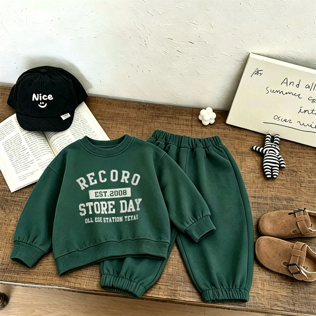 Abbigliamento Casual per Bambini, Completi a Maniche Lunghe, Nuovi Outfit Moda Primavera-Autunno, Set Semplice con Maglione a Collo Tondo e Pantaloni per Bambini - immagine 2