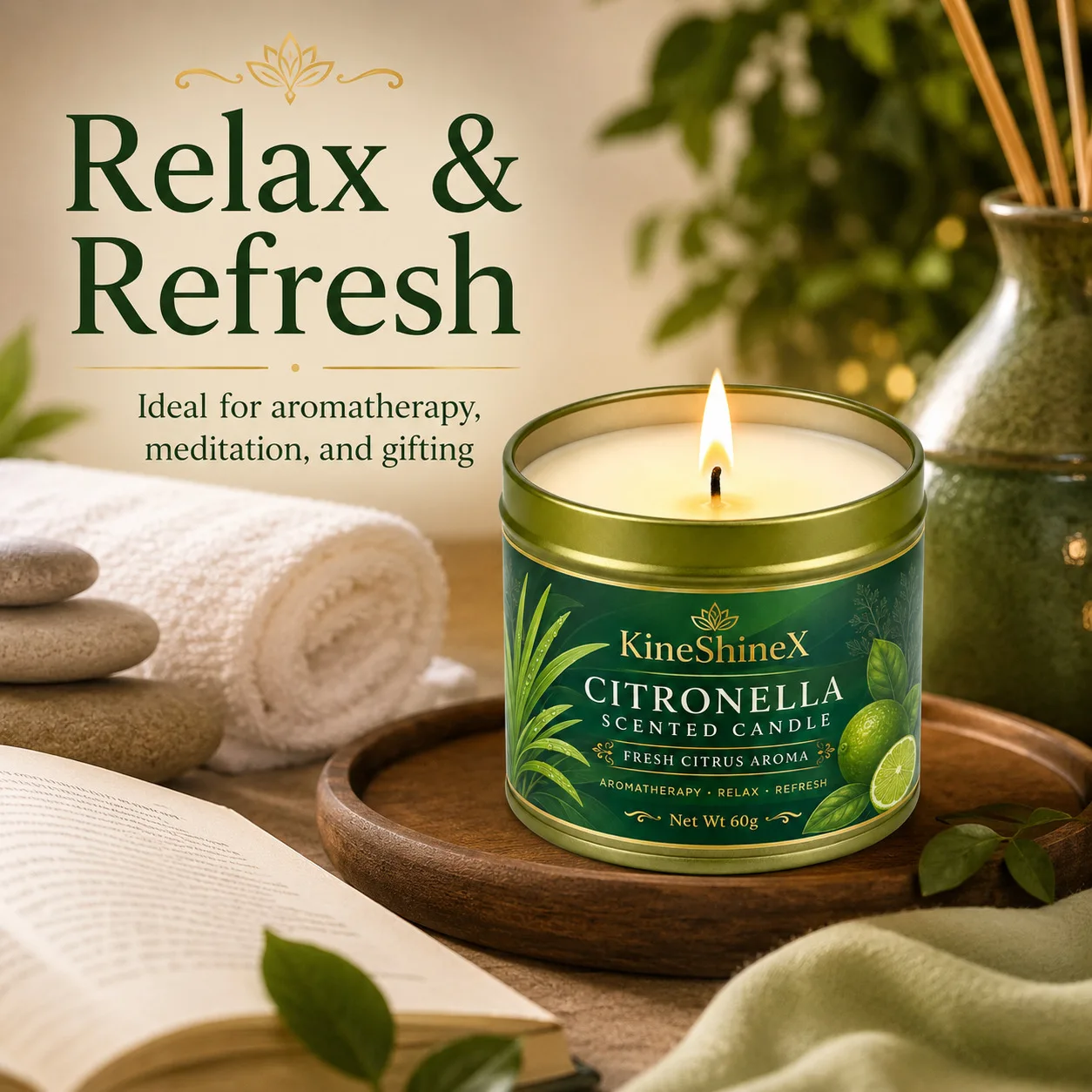 Citronella Citrus Aromatherapy Candle - Fresh Aroma, Relaxing, Long-Lasting Burn, Indoor/Outdoor Use
