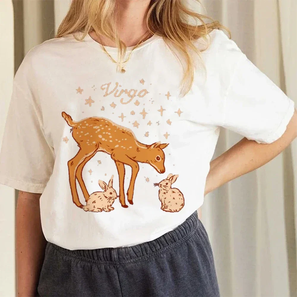 

T-Shirt Top Fashionable Summer Women's Round Neck Print Cute Deer Print Watercolor Trend 90s Short Sleeved Clothing Pattern T-Sh