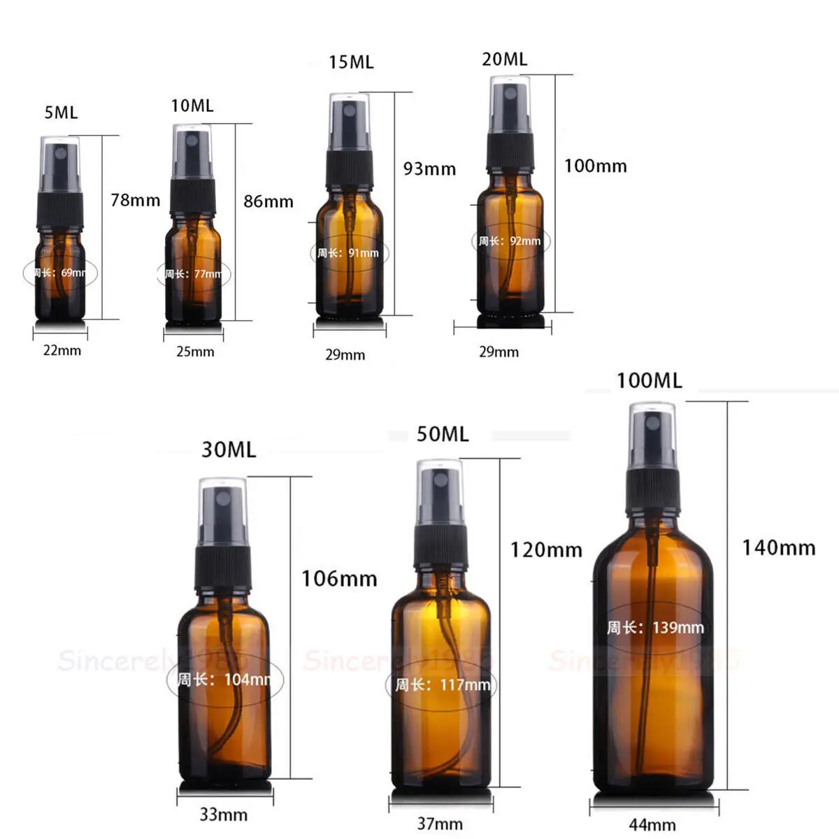 5X 10X 5/10/15/20/30/50/100ML BlueGreen Clear Amber Glass Spray Bottle Essential Oil Sprayer Portable Refillable Travel Bottl