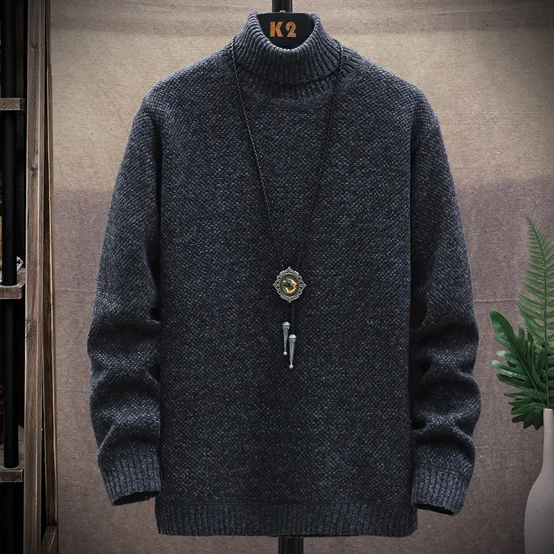 

New Autumn Winter Turtleneck Sweater Men Warm Pullover Solid Casual Mens Sweaters Turtleneck Slim Knitted Pullovers Man