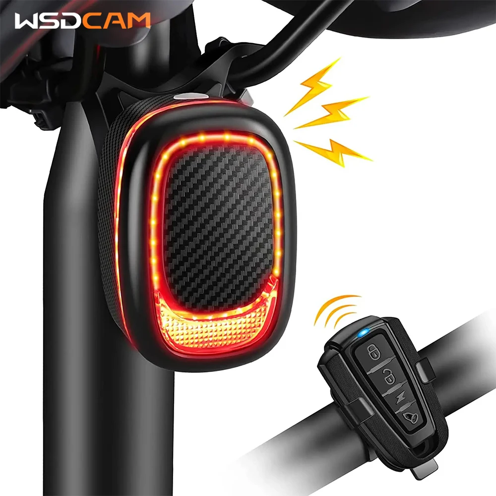 WSDCAM Smart Bike Alarm Taillight with Brake Light USB Rechargeable Bicycle Rear Light for Night Riding IPX5 Waterproof bicycle alarm bicycle rear light