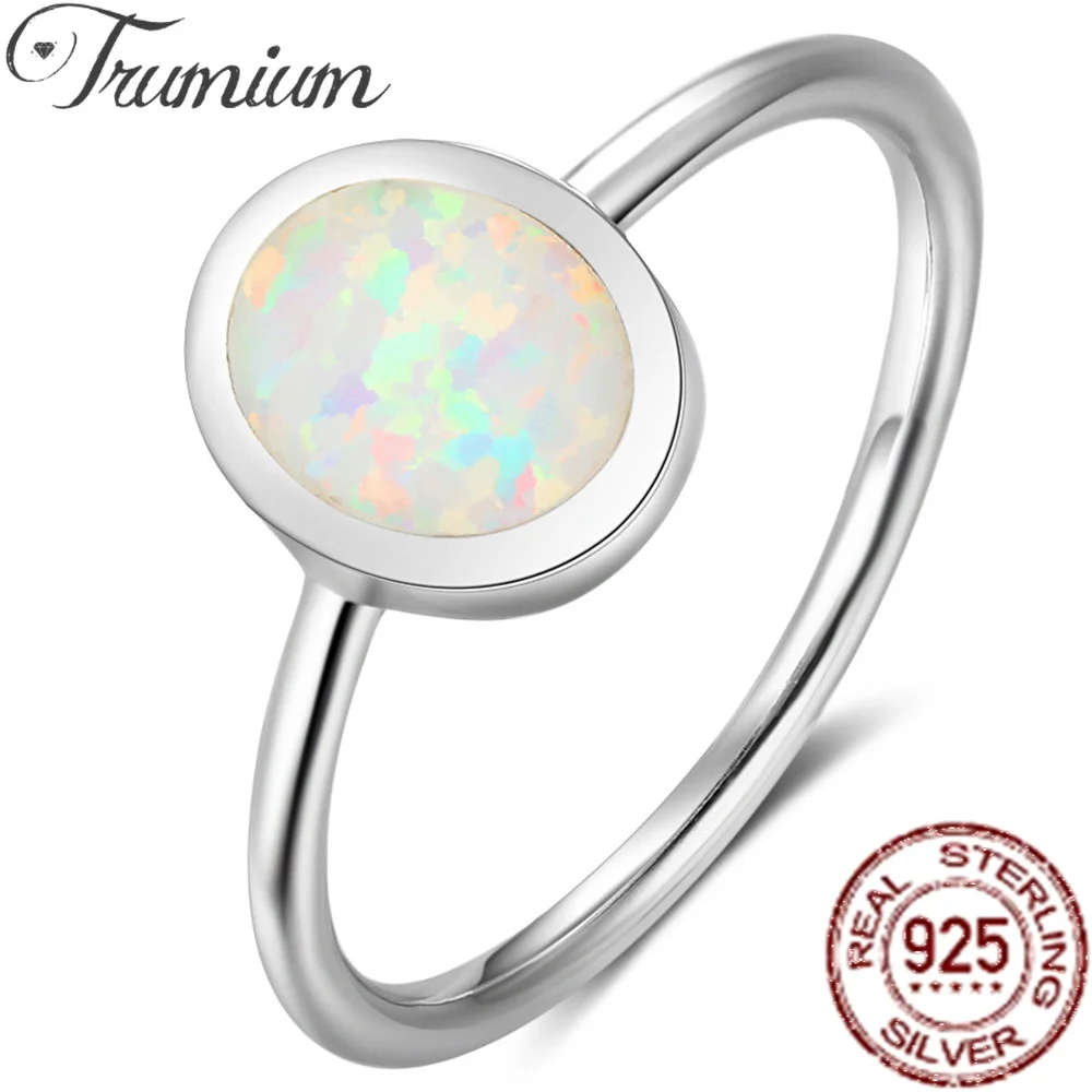 

Trumium 100% S925 Sterling Silver Oval White Opal Women Ring Party Silver Fine Jewelry Engagement Wedding Bands Lover Gift