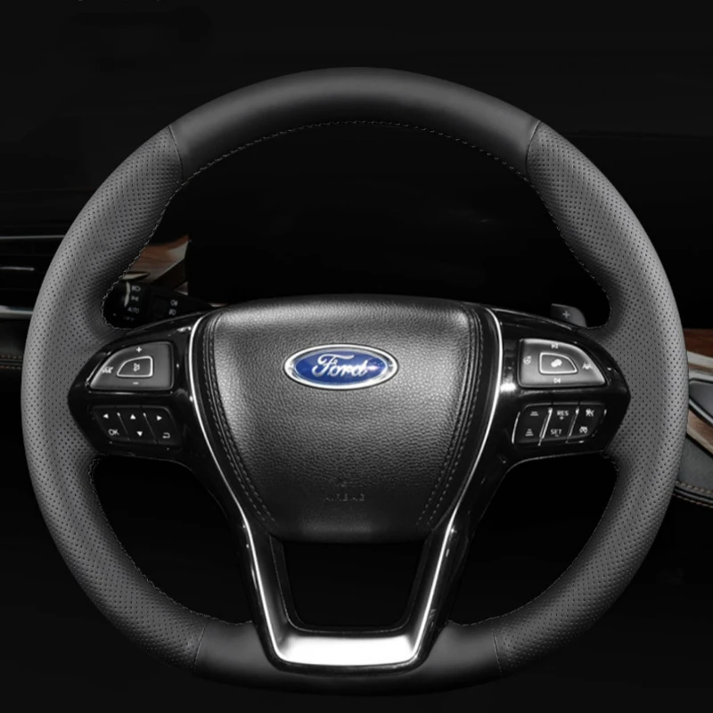 

Чехол на руль из черной кожи ручной работы для FORD Equator