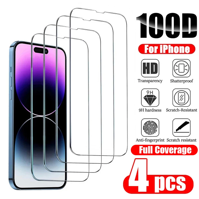 

4 шт. закаленное защитное стекло 13 12 Pro Max для IPhone 11 13Mini 7 8 14 Plus SE X XS XR 14Pro
