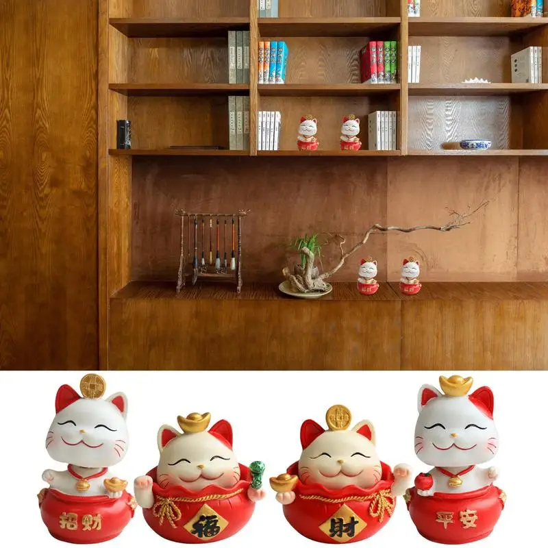 Maneki Neko Figurine Animal Cat Personaggi Cute Wealth Cat Figurine Collection Fortune Decor Ornaments Resina Da Collezione Cute
