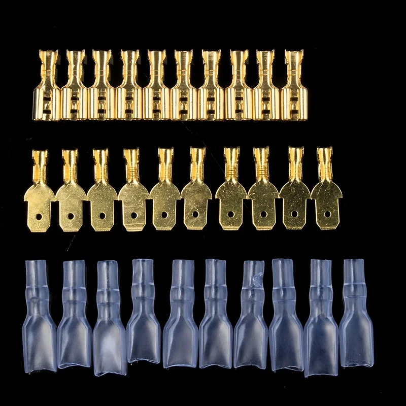 Terminal Connector 100Pcs 2.8/4.8/6.3mm Female Male Crimp Gold Brass Silver Car Speaker Electrical Cable
