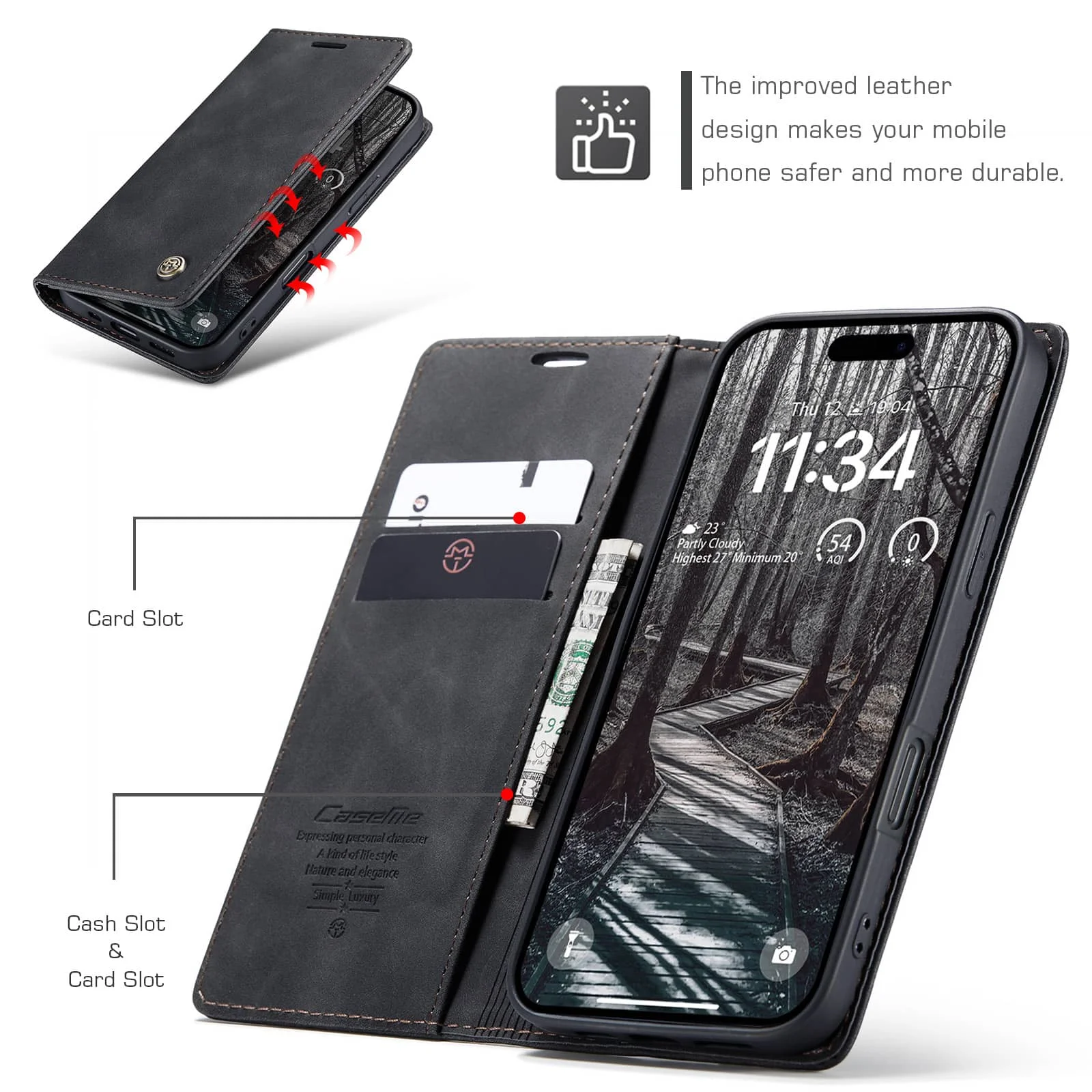 Leather Flip Wallet Case, Magnetic Folio Cover with Card Holder and Shockproof Kickstand