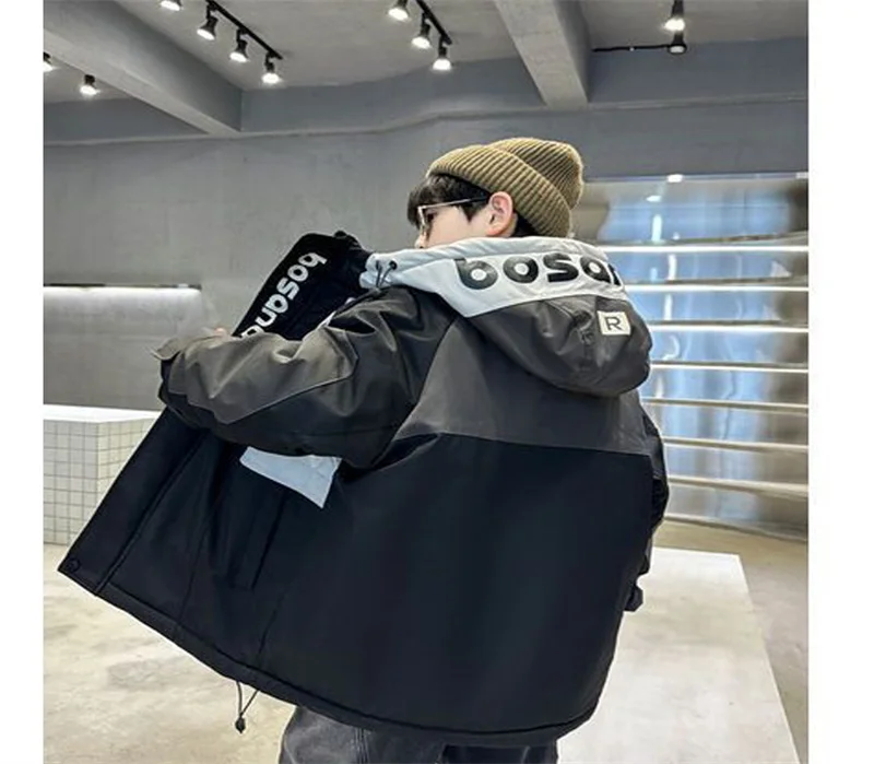 Plus Velvet Thicken Overcoat Boys Fleece Jackets new Kids Windproof Hooded Cotton Clothing Winter Warm Teens Trench Coat