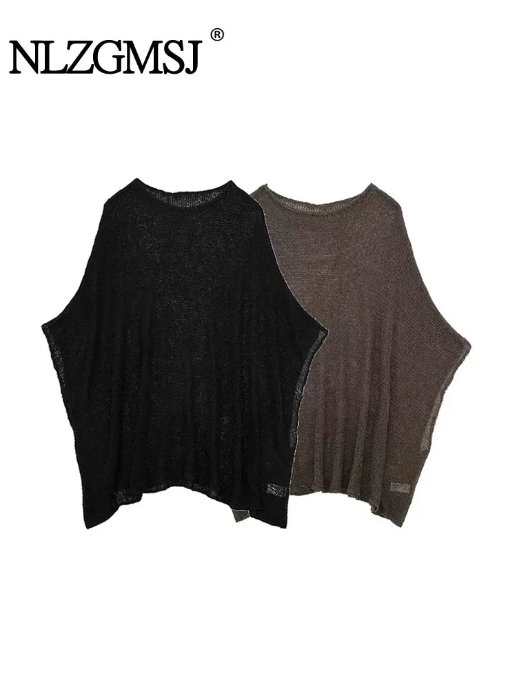 

Nlzgmsj TRAF 2023 Hollow Knitted Poncho Coat Women Oversize Loose Cape Coats Top Woman Autumn Jackets Casual Coats