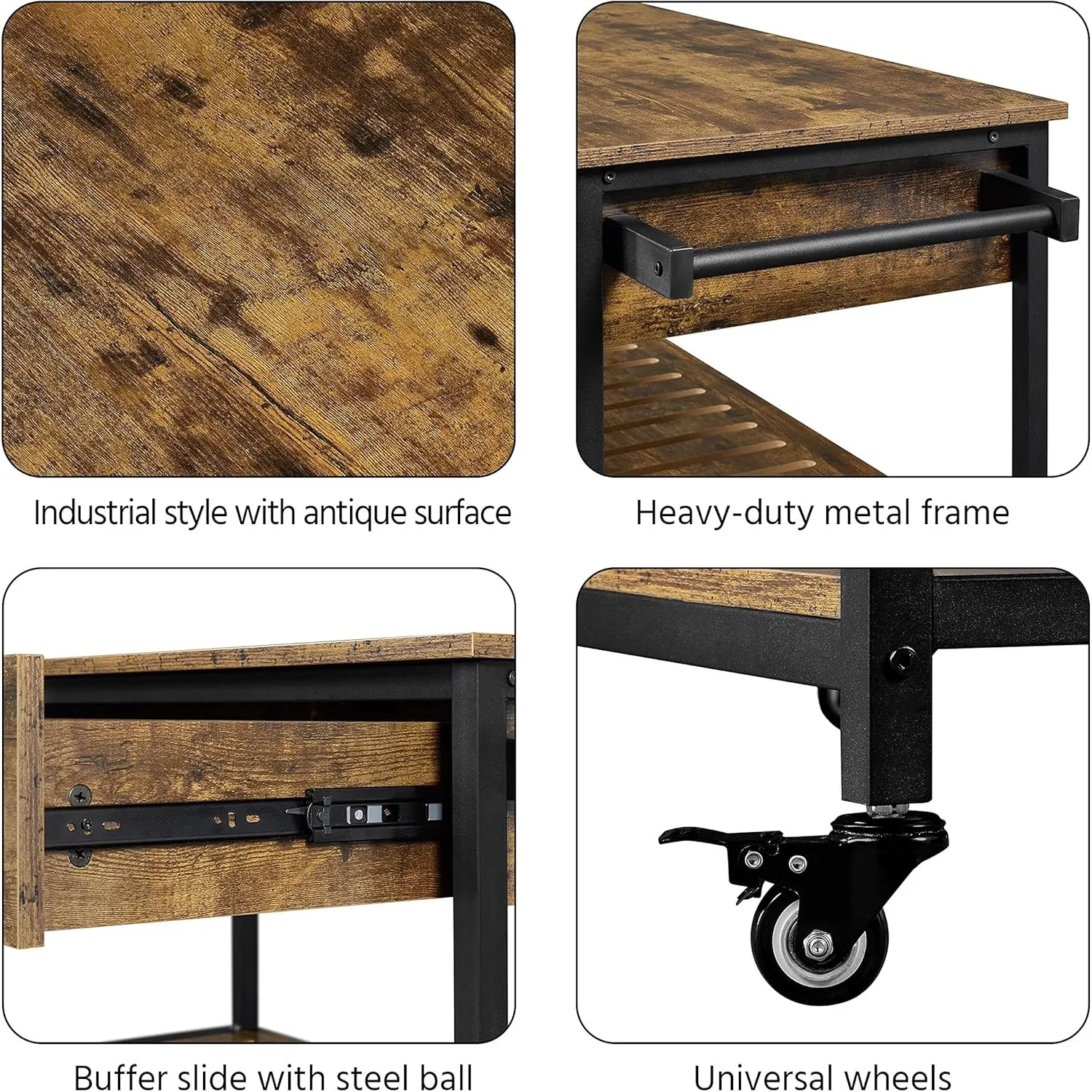 40 Inch Mobile Kitchen Island Cart on Wheels for Home Kitchen, 40 Inch Rolling Utility Trolley Cart,, Rustic Brown 5
