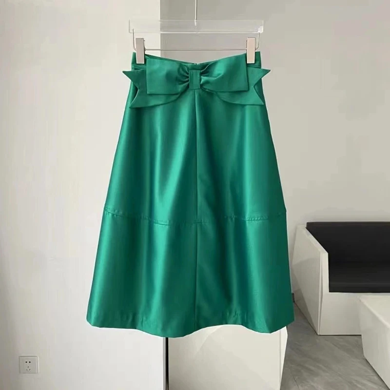 

Vintage Satin Design with High Waisted Bow Skirt New Summer Style Skirts for Women