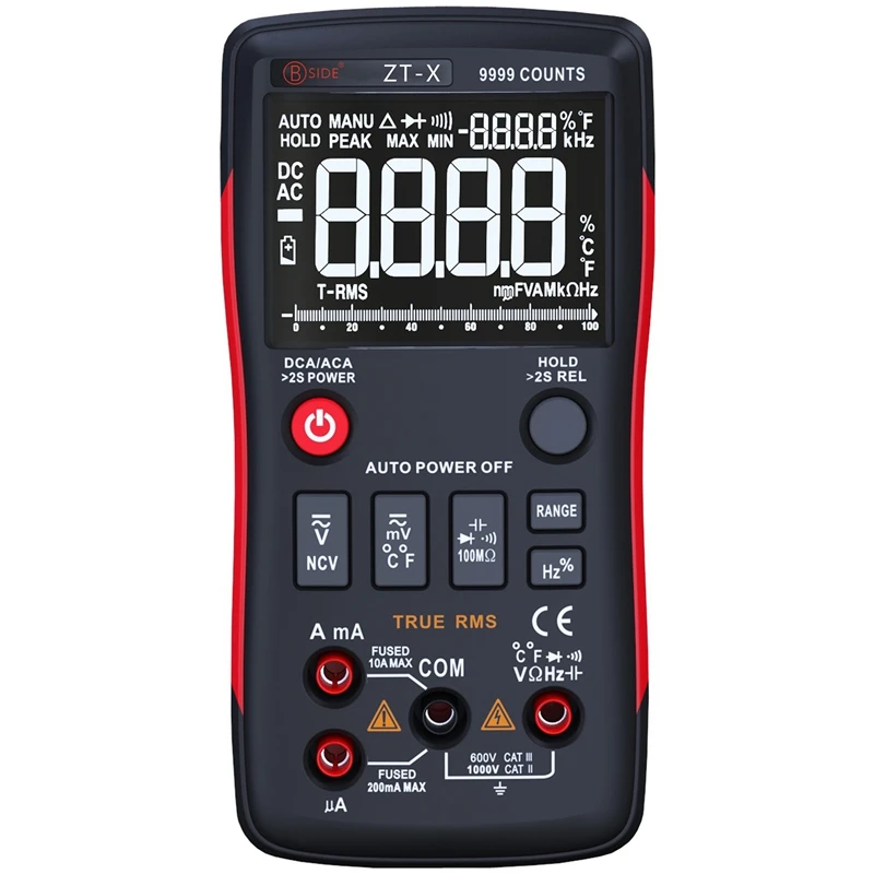 

Bside ZT-X True RMS Digital Multimeter 3-Line Triple Display 9999 Counts AC/DC Voltage Temperature Capacitance Tester