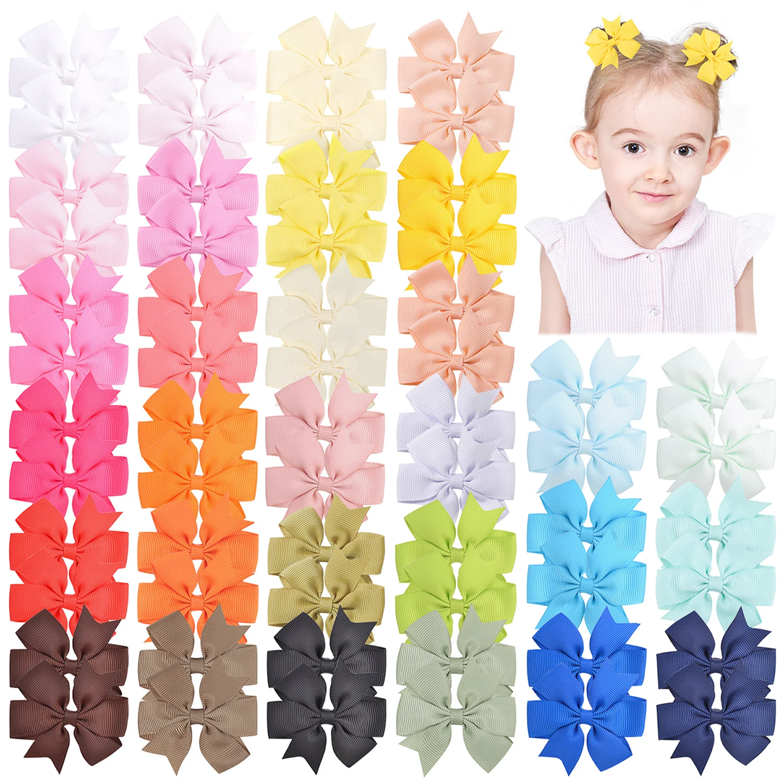 Grosgrain Ribbon Hair Bow Clips Set – Assorted Colors (20/40/60 Pieces)