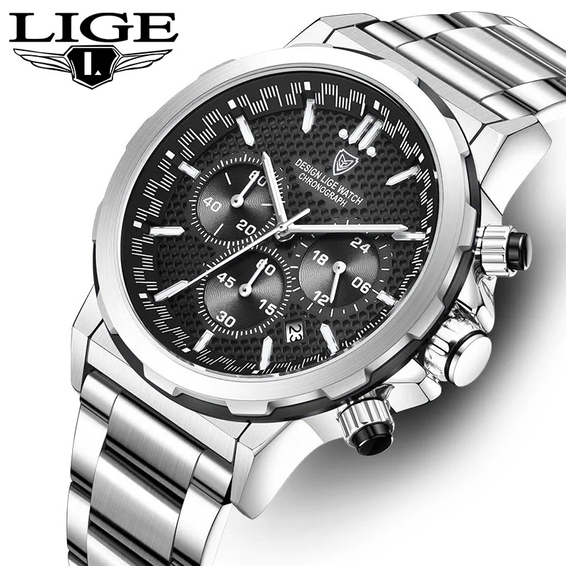 

Reloj Hombre LIGE Man Watch Top Brand Luxury Business Stainless Steel Quartz Wristwatch Chronograph Luminous Date Watch for Men