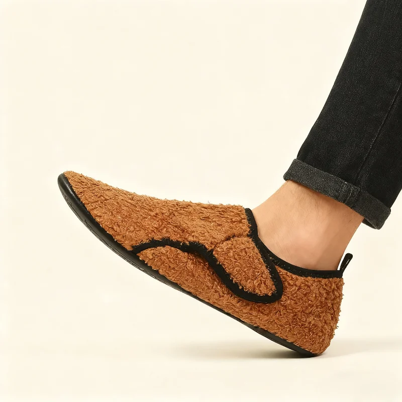 Lässige Baumwollschuhe für Herren mit Schnürsenkeln und Magic Tape. Warme und leicht zu tragende, bequeme Hausschuhe für zu Hause – Detail 6