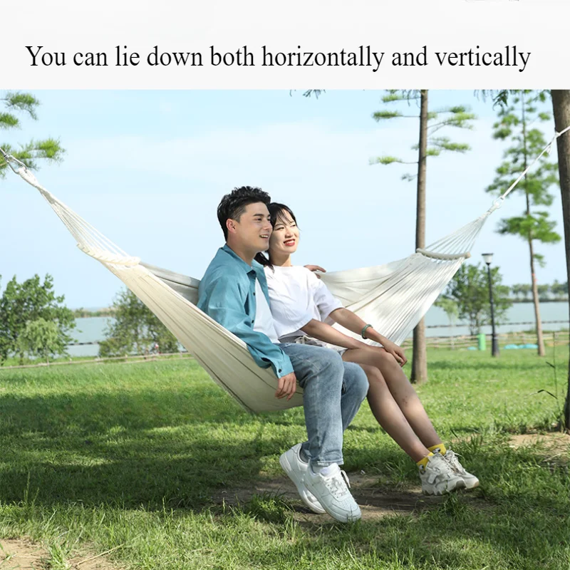 Single Person Portable Outdoor Camping Hammock Foldable High-strength Thick Canvas Anti Roll Leisure Sleep Swing Camp Hammock 4