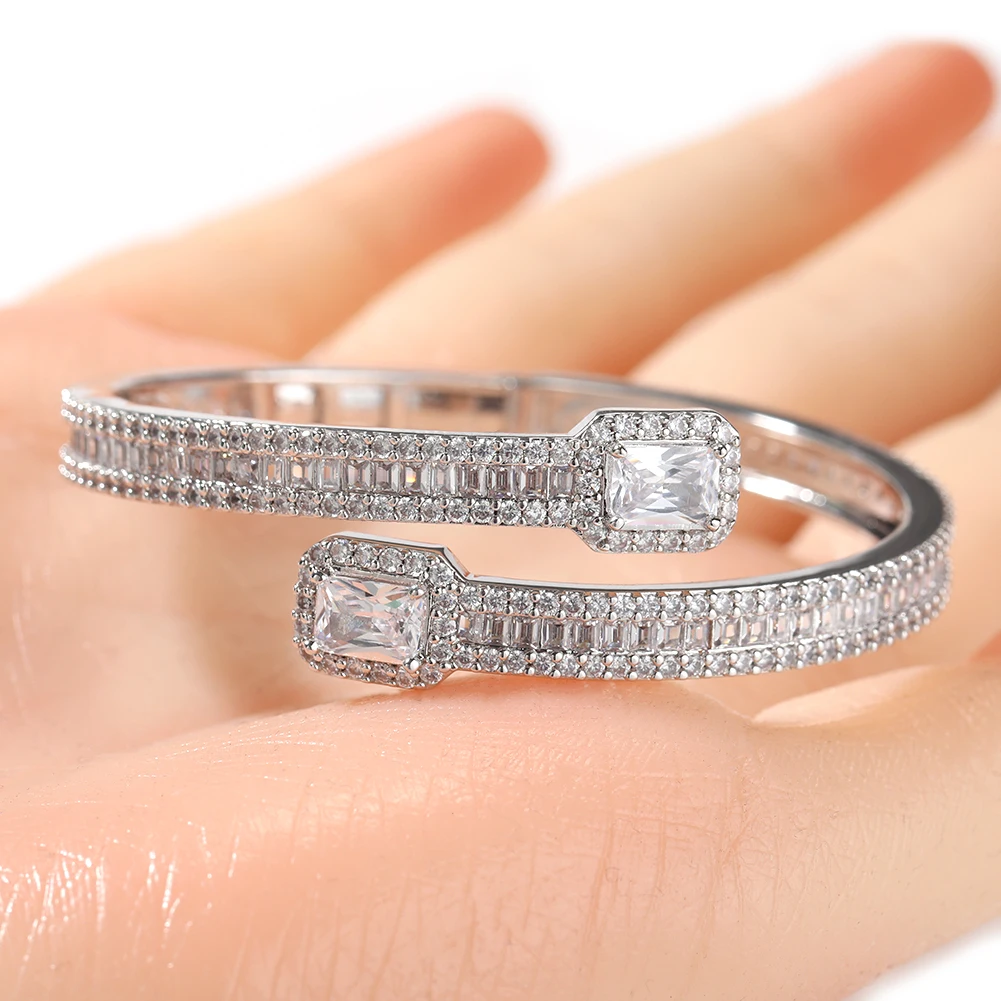 THE BLING KING 6mm Opened Square Zircon Cuff Bangle Iced Out