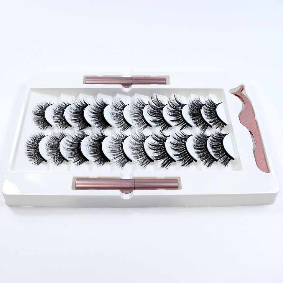 Korean Beauty False Eyelashes Magnetic Glue and Lash Applicator Makeup Magnetic Eyelashes Set 1/10 Pairs