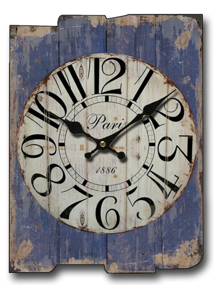 Large Square Wall Clock Retro Wood Vintage Clocks Color:A-95;Sheet Size:30X40CM