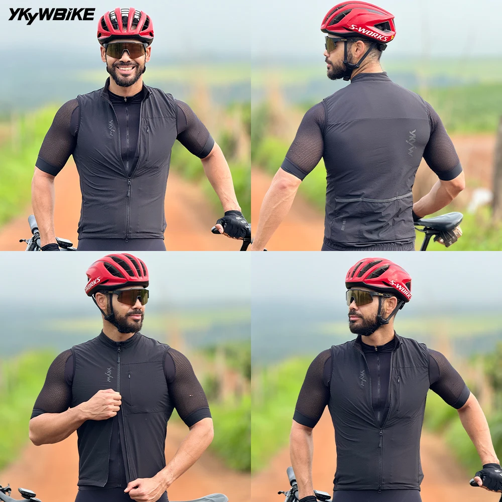 YKYWBIKE Men Cycling Gelit Thermal Fleece Bicycle Windbreaker Sleeveless Bike Vest Windproof Waterproof Cycling Windshield 2