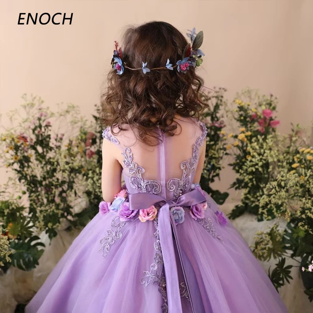ENOCH O-Neck Flower Girl Dresses Sleeveless Flowers Zipper Back Ankle Length Birthday Wedding Party Gowns Vestidos Para Niñas