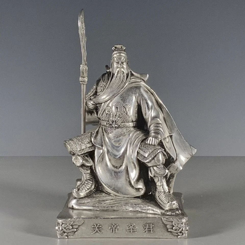 

Miscellaneous white copper, gilt silver, Guan Yuguan, public relations, Emperor Shengjun, sitting statue, beautiful home