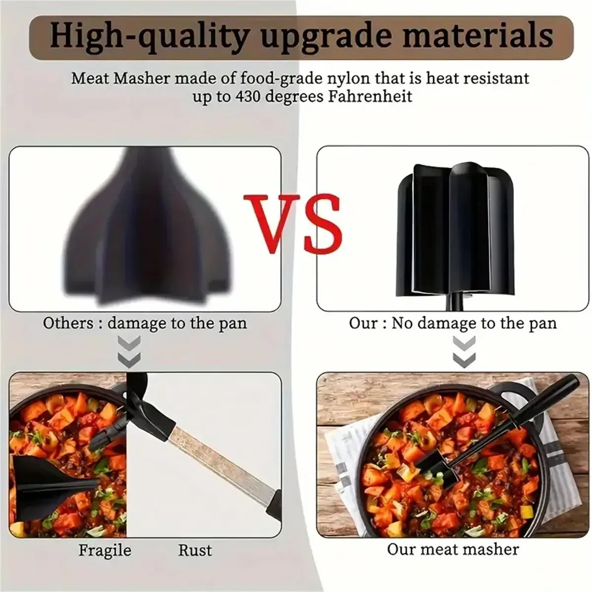 Kitchen Meat Chopper Beef Masher Non-Stick Meat Shredder Potato Tomato Turkey Hamburger Mix Smasher Kitchen Gadget