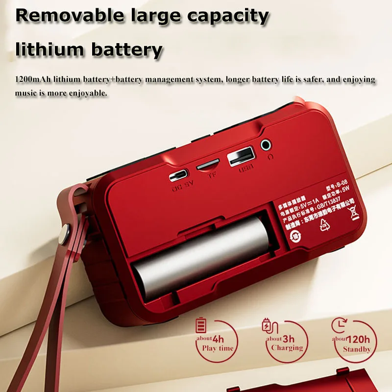 Portable Radio FM Mini Bluetooth Radios Speaker Hifi Sound Soundbar Subwoofer Handsfree Walkman Music Player Recorder with Mic