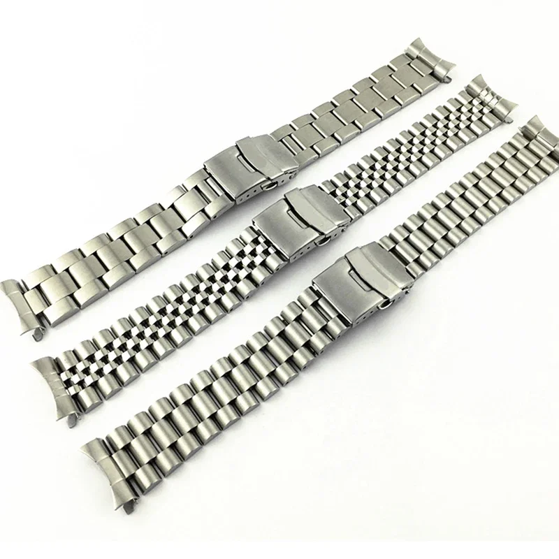 Solid Stainless Steel Curved End Watch Band Replacement Strap - 20mm/22mm