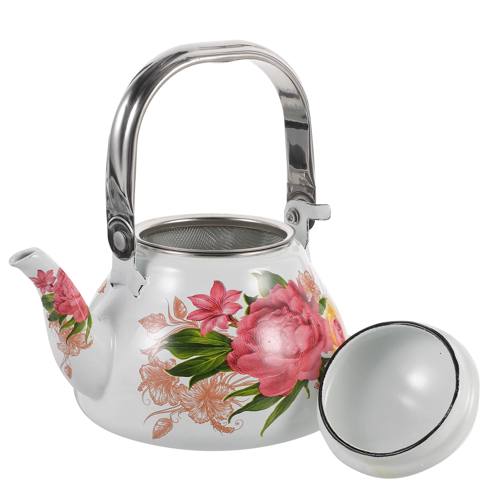 

Enamel Tea Kettle Vintage Teapot Chinese Tea Pot Stove Top Water Kettle Stovetop Tea Kettle 1L Small Water Pot Floral