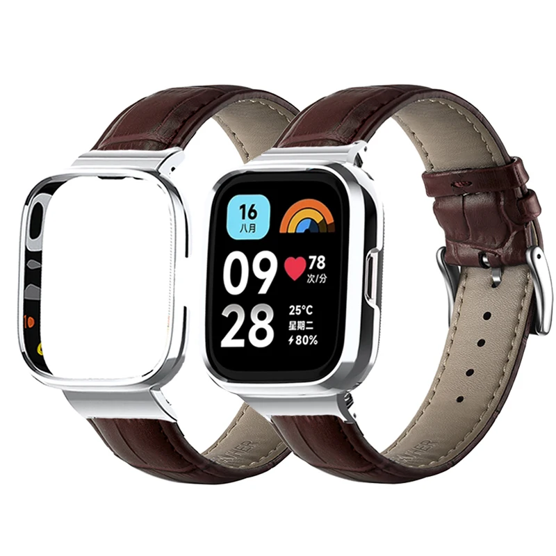 

Кожаный ремешок, металлический защитный чехол для Redmi Watch 3/3 Active, ремешок для смарт-часов Mi Watch Lite, ремешок для Redmi Watch 2lite