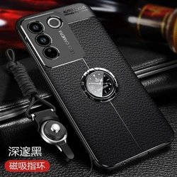 Luxury Magnetic Phone Case with Holder Ring - Shockproof TPU Silicone Bumper Cover for Vivo V27 5G (HO1)