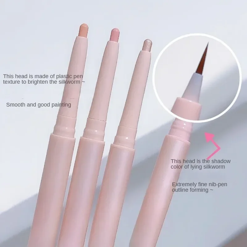Double Head Matte Pink Lying Silkworm Pen Waterproof Lasting Natural Brightening Glitter Eyeshadow Pencil Korean Makeup Cosmetic eyeshadow pencil,matte eyeshadow
