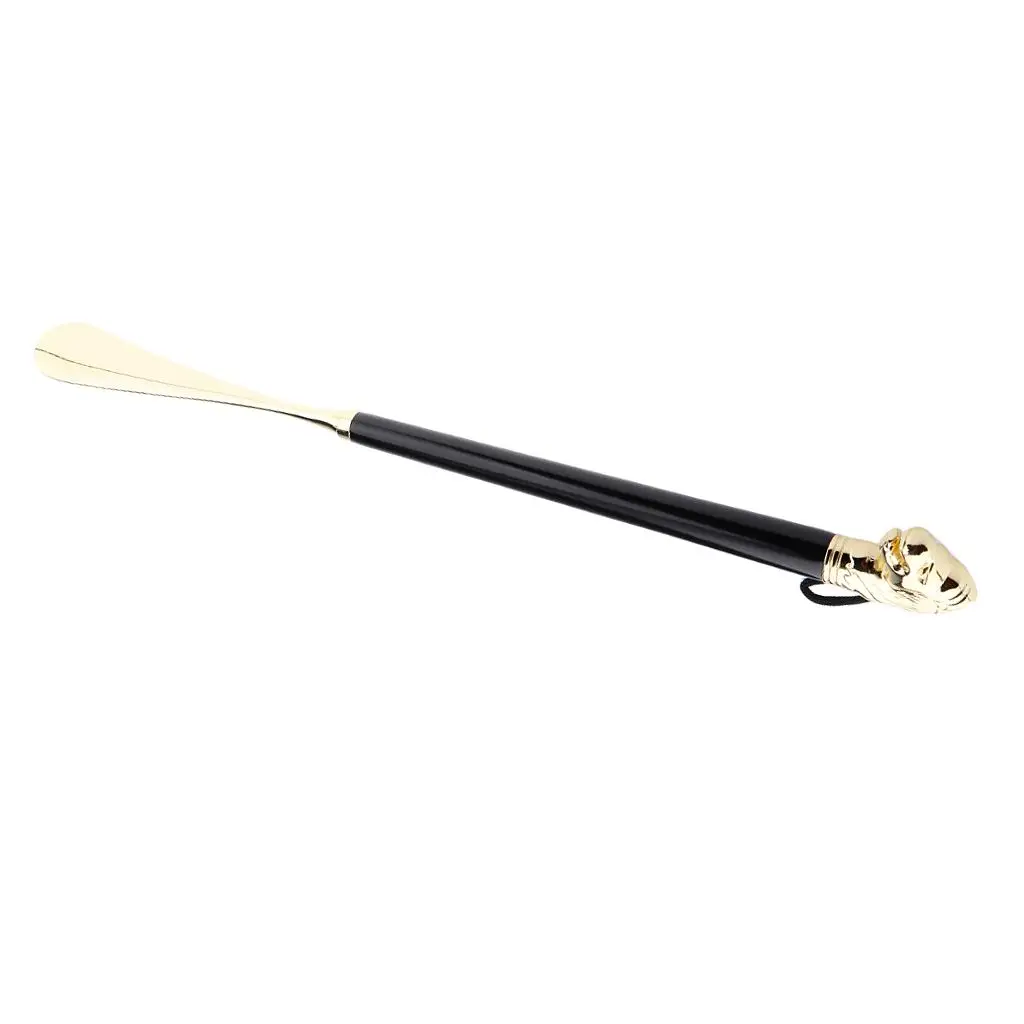  Lion Head Decoration Black Wooden Handle Metal Shoehorn Shoe Horn Lifter