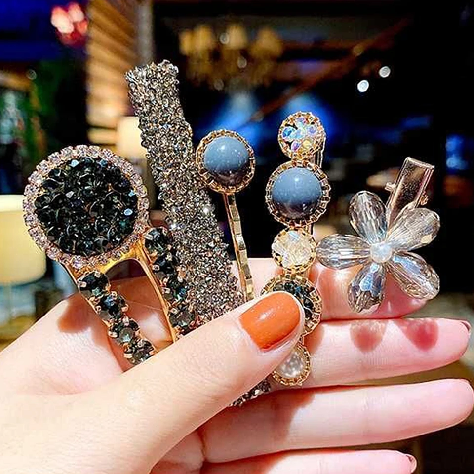 4 Pieces Hair Barrettes Rhinestones Hair Clips Flowers French Clips