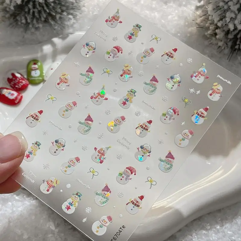 Christmas Kawaii Nail Stickers - Snowman Tree Santa Claus Cute DIY Manicure Decals New Year Nail Accessories